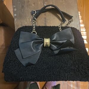 Betsey Johnson Black Textured Satchel with Gold Accents